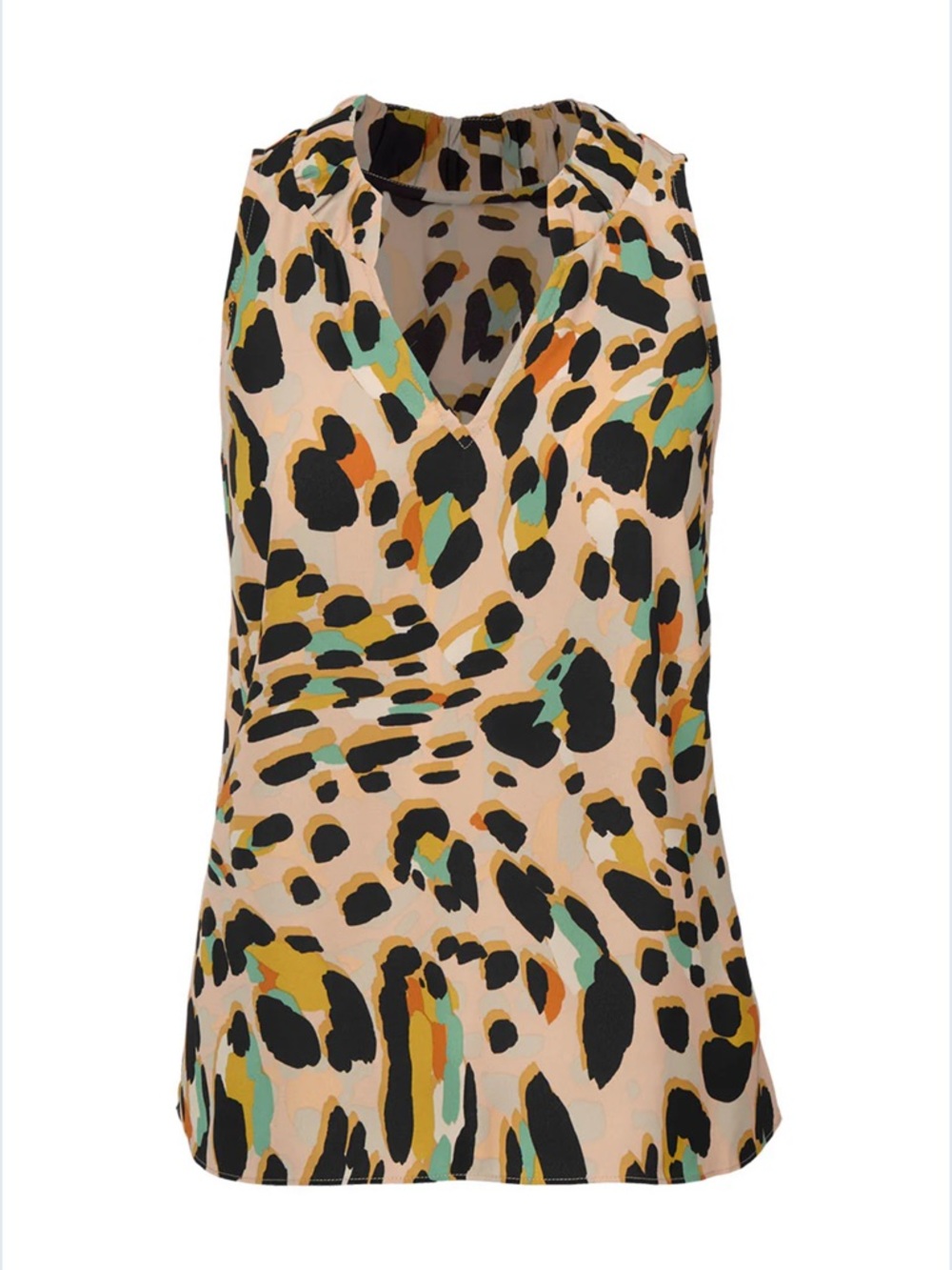CAbi Josie Top Multicolor Leopard Print Top in Black, Mustard & Teal